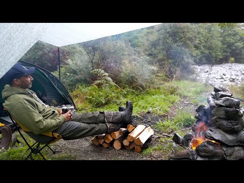 CAMPING in RAIN - Tent - Dog - FIRE