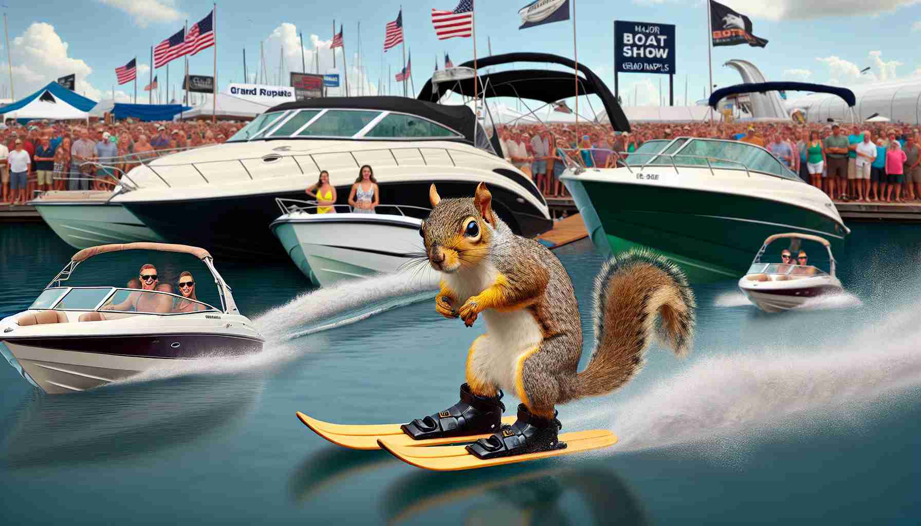 Twiggy de waterskiënde eekhoorn zet de Grand Rapids Bootshow op zijn kop
